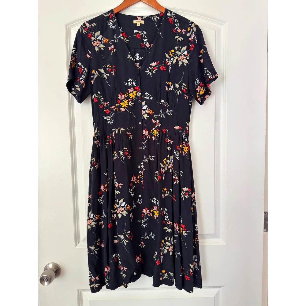 Bellerose Dark Navy Floral Print Short Sleeve Midi Dress Size 2 US 4